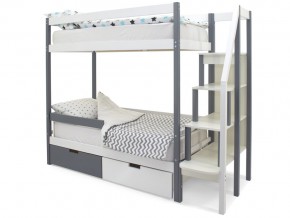 Двухъярусная кровать Svogen с ящиками и бортиком графит-белый в Миассе - miass.mebel74.com | фото