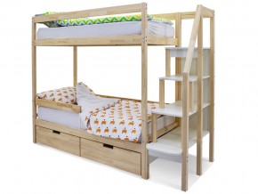 Двухъярусная кровать Svogen с ящиками и бортиком натура без покрытия в Миассе - miass.mebel74.com | фото