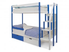 Двухъярусная кровать Svogen с ящиками и бортиком сине-белый в Миассе - miass.mebel74.com | фото