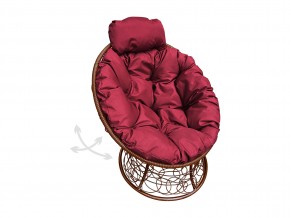 Кресло Папасан мини пружинка с ротангом бордовая подушка в Миассе - miass.mebel74.com | фото