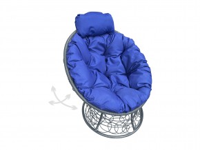 Кресло Папасан мини пружинка с ротангом синяя подушка в Миассе - miass.mebel74.com | фото