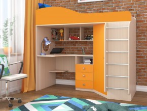 Кровать чердак Кадет 1 с металлической лестницей Дуб молочный-Оранжевый в Миассе - miass.mebel74.com | фото