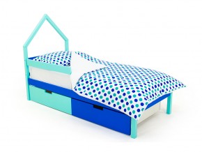 Кровать-домик мини Svogen с ящиками и бортиком мятно-синий в Миассе - miass.mebel74.com | фото
