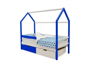 Кровать-домик Svogen с ящиками и бортиком сине-белый в Миассе - miass.mebel74.com | фото