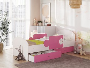 Кровать Мозаика с ящиком и бортиками на ламелях белый-розовый в Миассе - miass.mebel74.com | фото