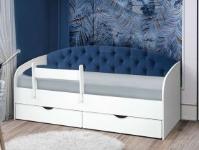 Кровать с мягкой спинкой Софа №9 синяя с бортиком 800х1900 в Миассе - miass.mebel74.com | фото 1