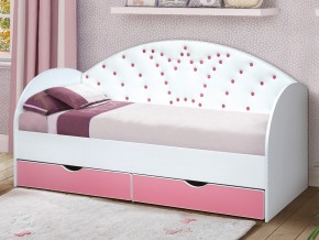 Кровать с продольной мягкой спинкой Корона №4 800х1900 мм розовая в Миассе - miass.mebel74.com | фото 1