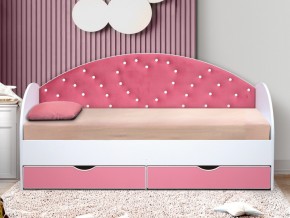 Кровать с продольной мягкой спинкой Сердце №1 800х1600 мм розовая в Миассе - miass.mebel74.com | фото