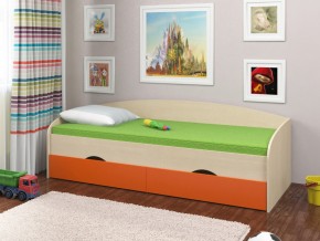Кровать Соня 2 дуб молочный-оранжевый в Миассе - miass.mebel74.com | фото