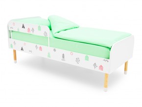 Кровать Stumpa Классика с бортиком рисунок Домики розовый, бирюзовый в Миассе - miass.mebel74.com | фото