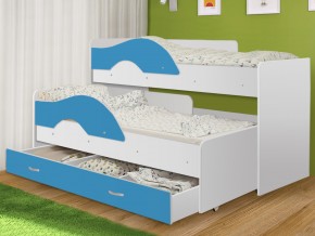 Кровать выкатная Радуга с ящиком 80х160 белая-голубой в Миассе - miass.mebel74.com | фото